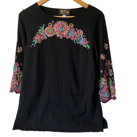 Bob Mackie Tops - Bob Mackie Wearable Art long sleeve shirt embroidered flowers bright colors S